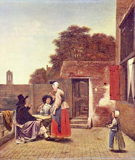 Pieter de Hooch Hof mit zwei Offizieren und trinkender Frau France oil painting art